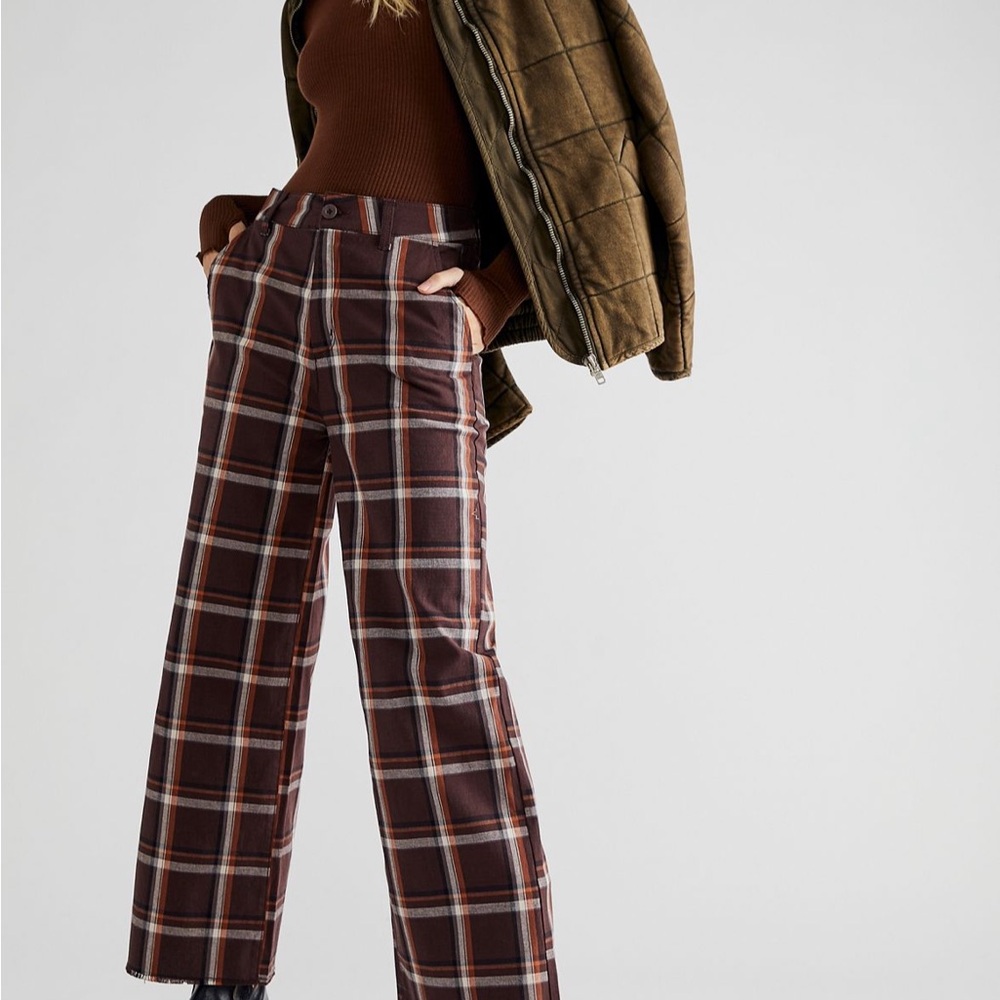 Brixton Brown Plaid Wide-Leg Pants